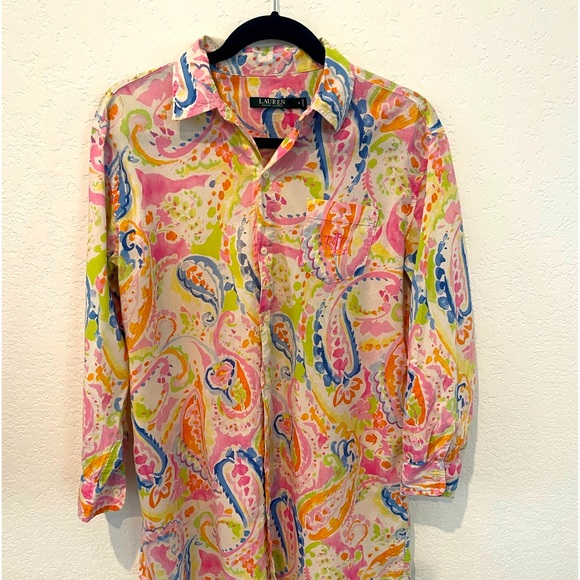 Ralph Lauren Cotton Nightshirt Monogrammed Floral Button Down Size S Small - Picture 2 of 7